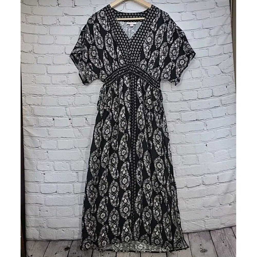 Knox Rose Maxi Dress Sz XS Black‎ Floral Dolman Sleeves High Waist
